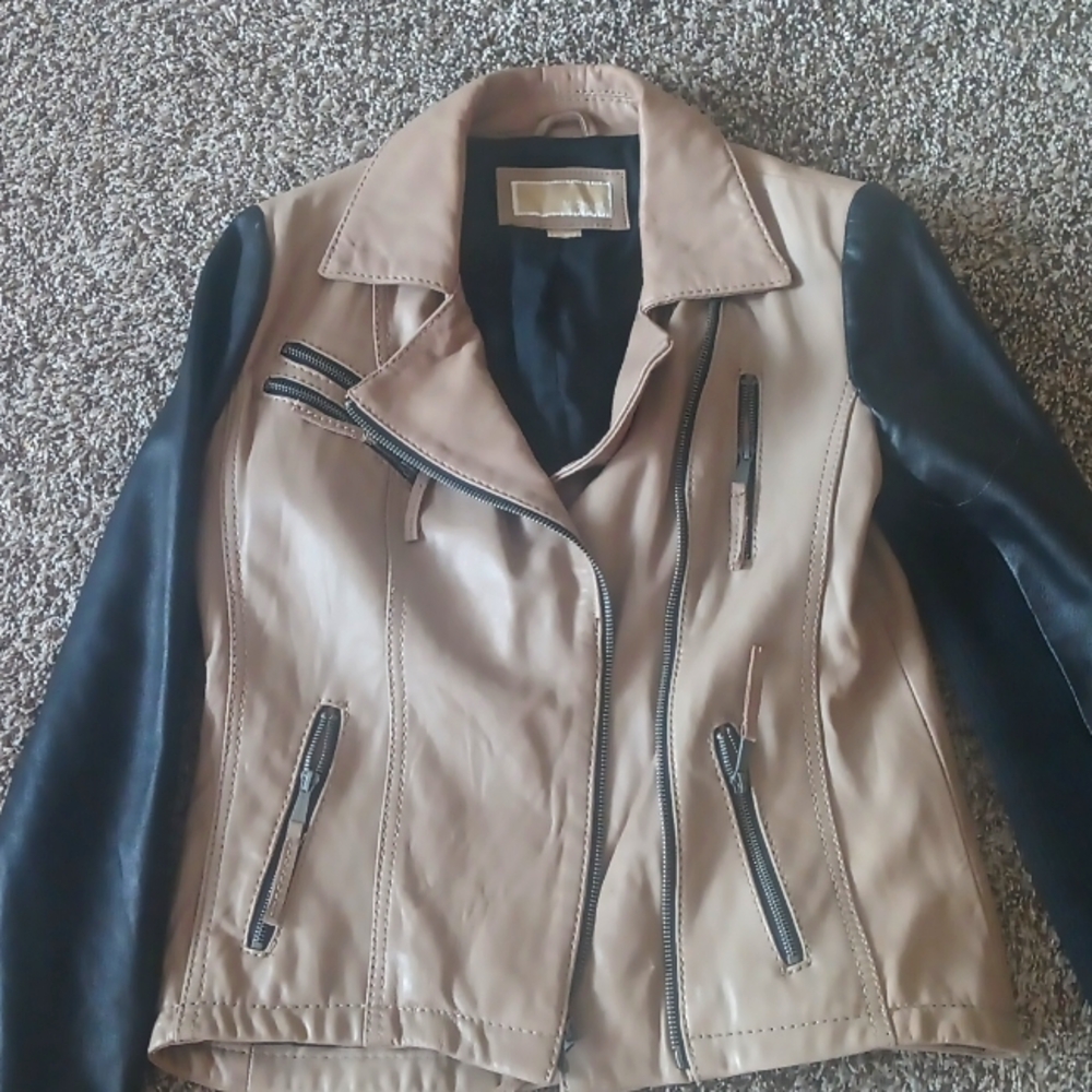 MICHAEL Michael Kors Beige and Black Leather Jacket